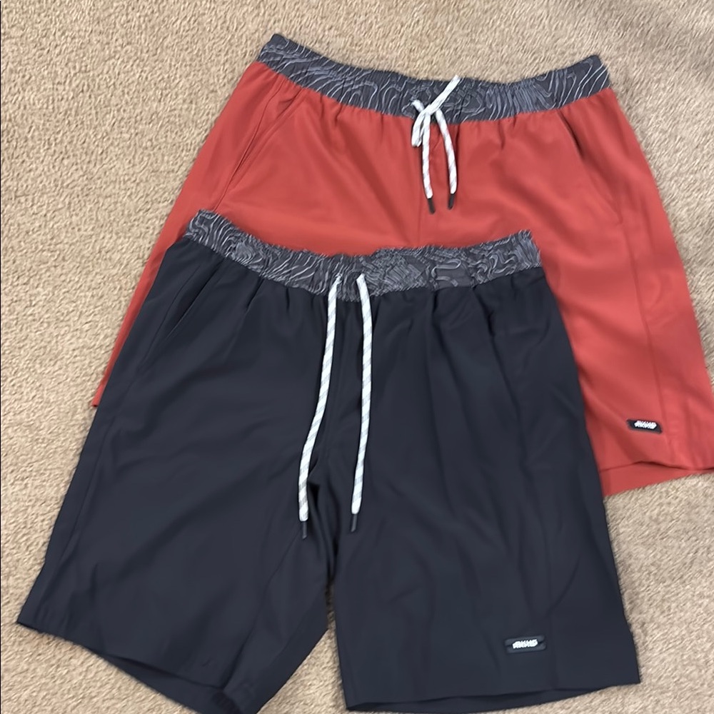 AKHG Men's Red and Black Swim Shorts - 2 pair bundle w/liners in both